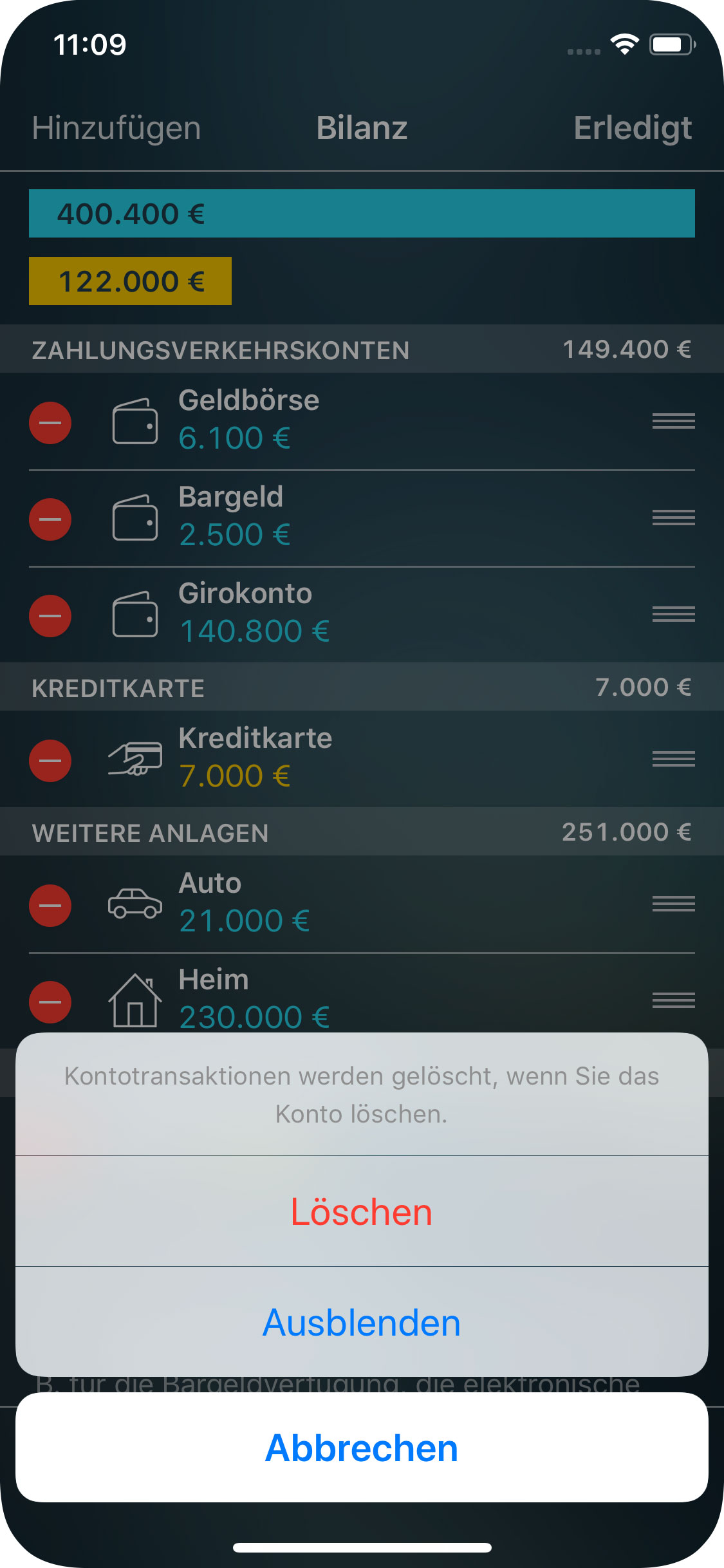 Money Pro - Konto löschen - iPhone