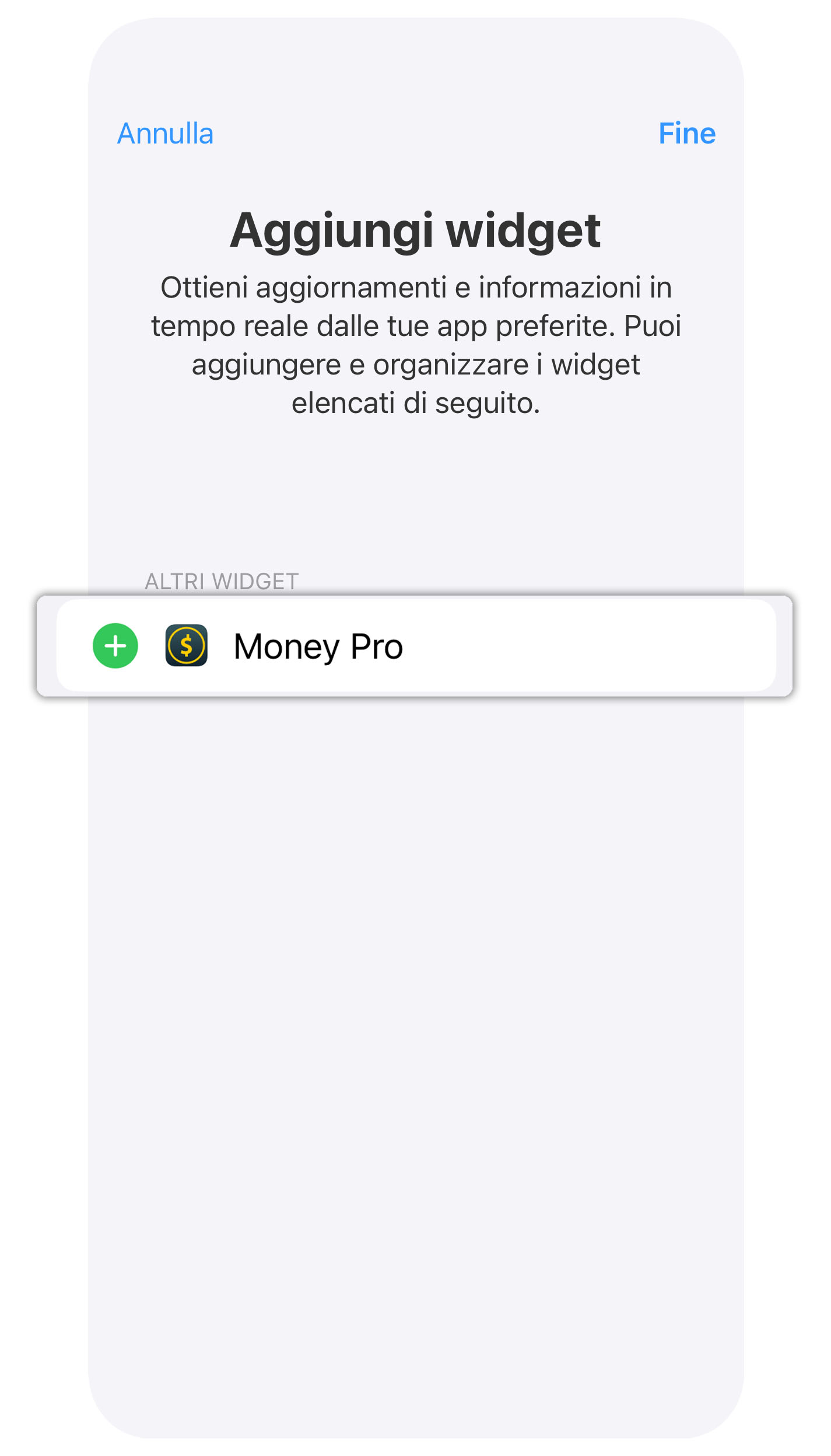 Money Pro - Widget Oggi - iPhone