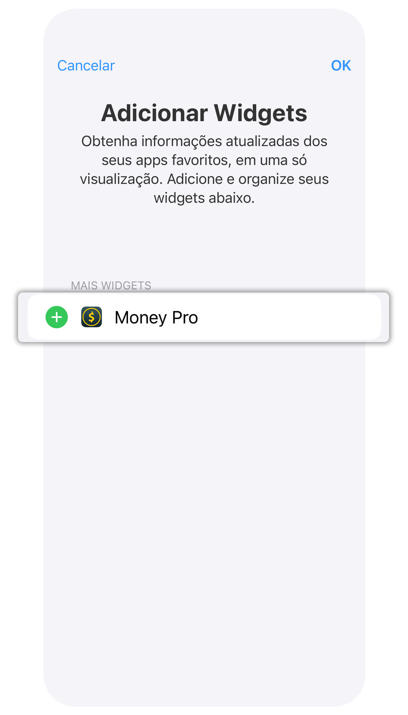 Money Pro - Widget Hoje - iPhone