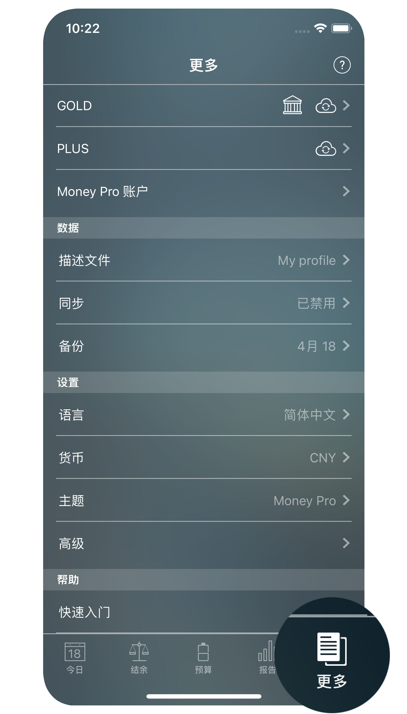 Money Pro - 更多（备份、描述文件、同步） - iPhone