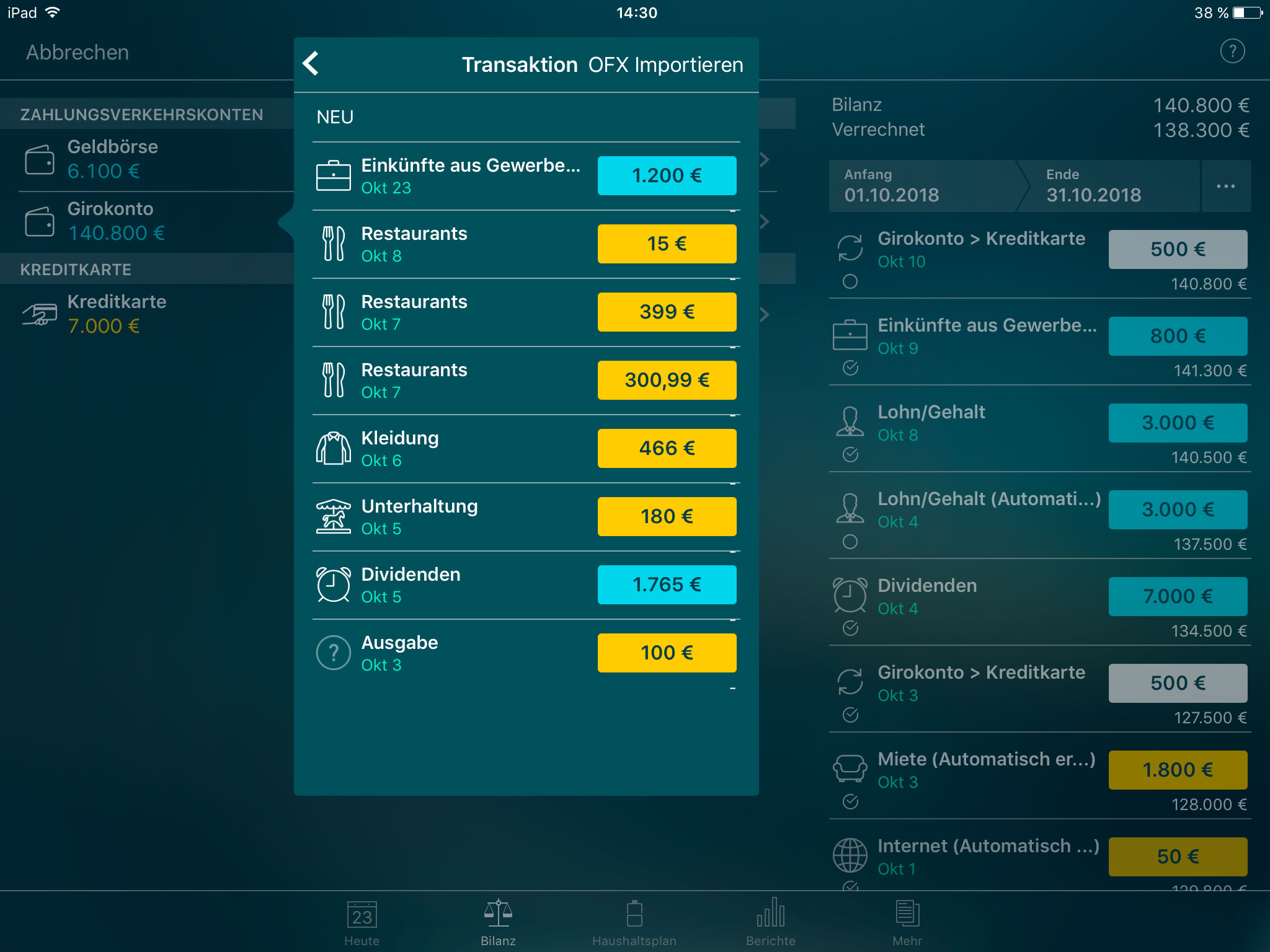 Money Pro - OFX, CSV-Import - iPad