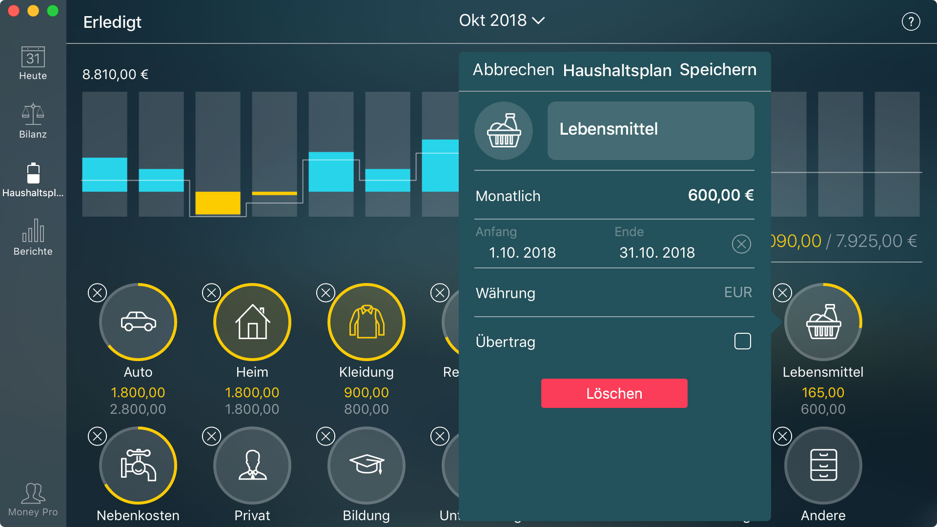 Money Pro - Haushaltsplan einrichten - Mac