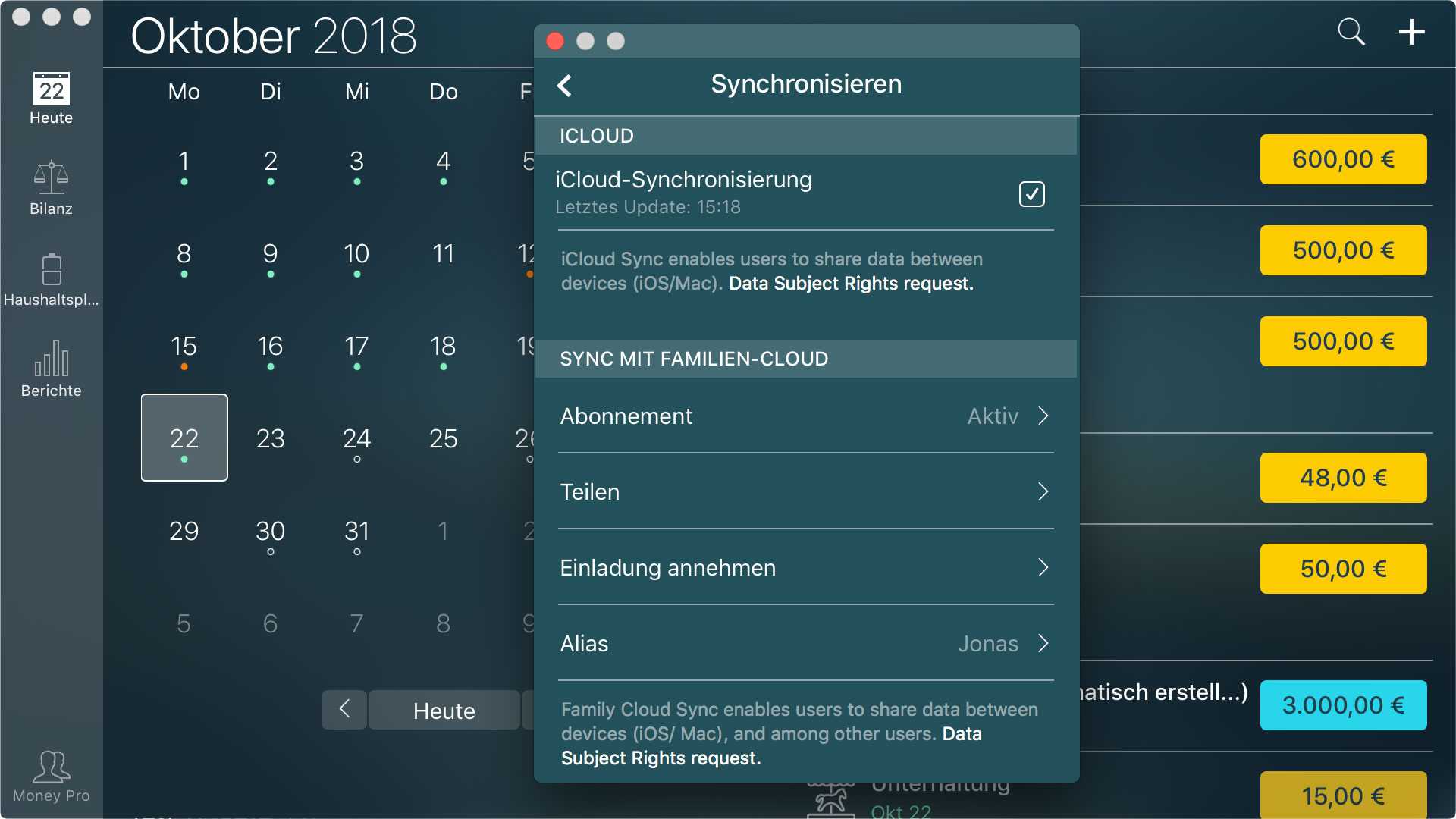 Money Pro - iCloud Synchronisierung (iOS, Mac) - Mac