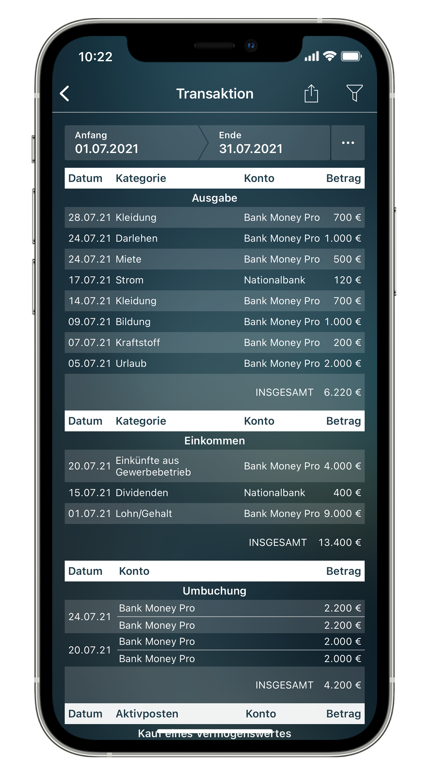 Money Pro - iCloud, Datensicherung, Mehrere Profile