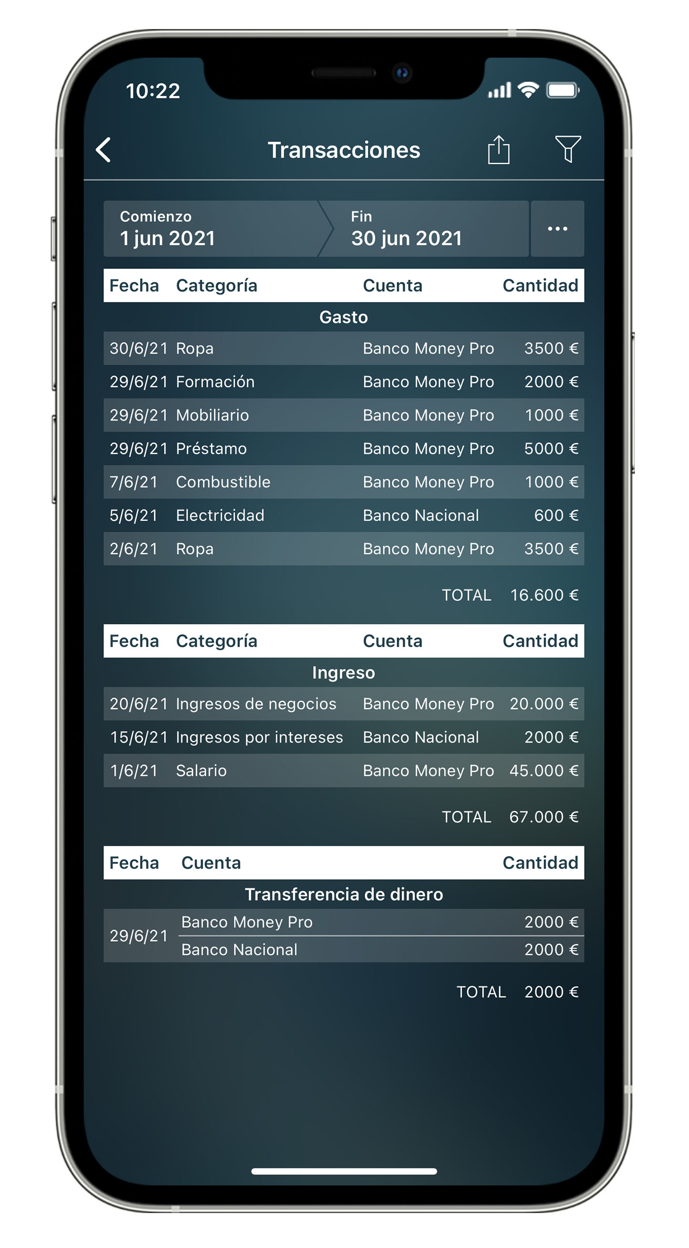 Money Pro - Informes detallados