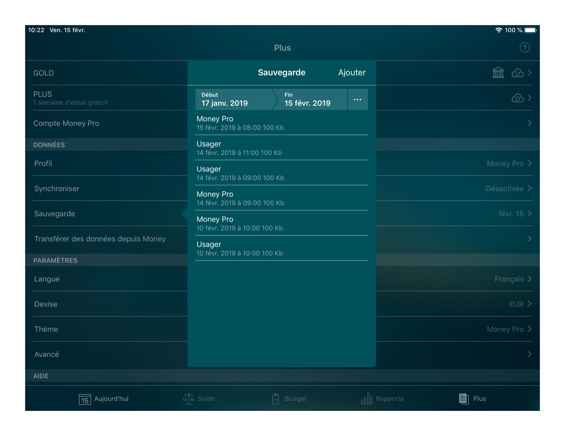 Money Pro - Sauvegarde - iPad