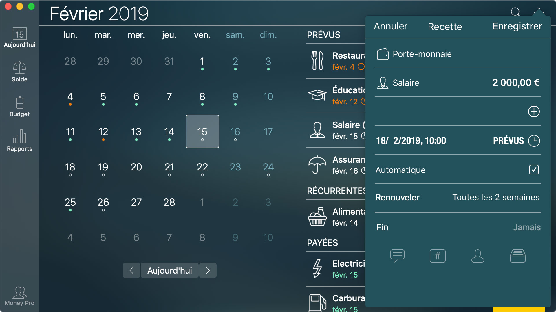 Money Pro - Transactions récurrentes et planifiées - Mac