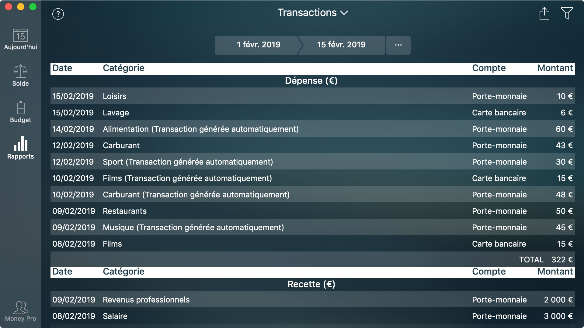 Money Pro - Rapport de Transactions - Mac