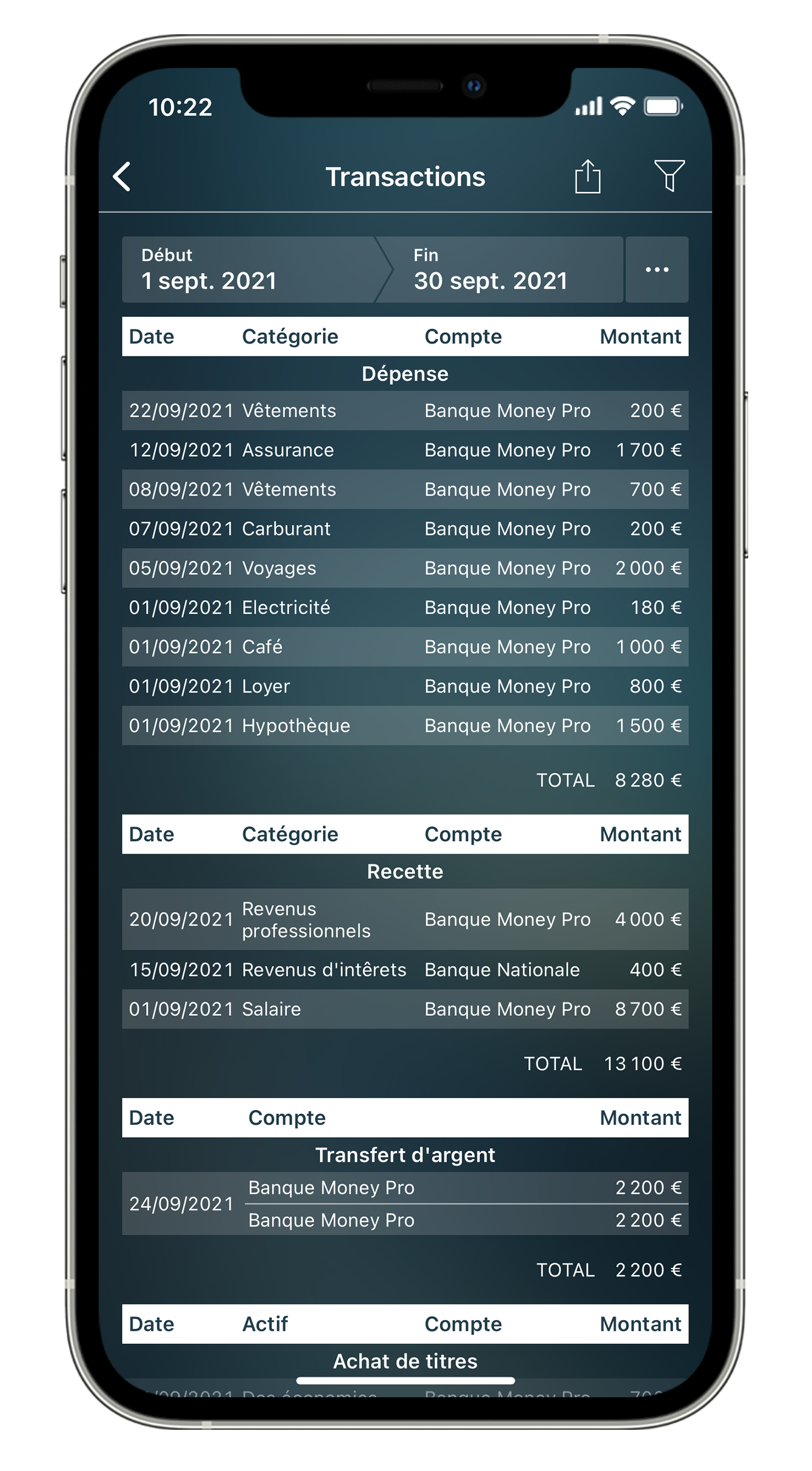 Money Pro - iCloud, Sauvegardes de vos données, Profils multiples
