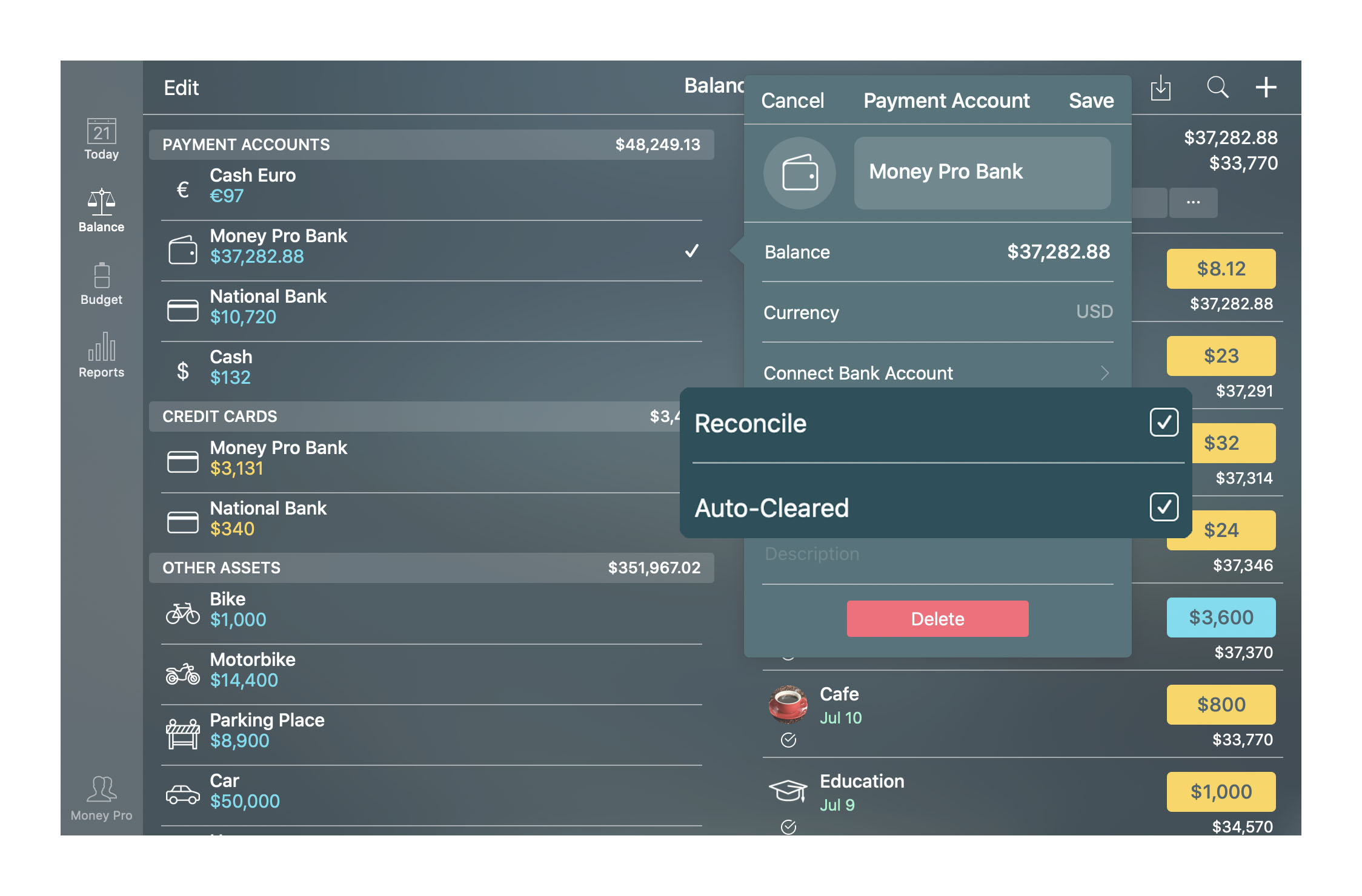 Money Pro - Account reconciliation - Mac