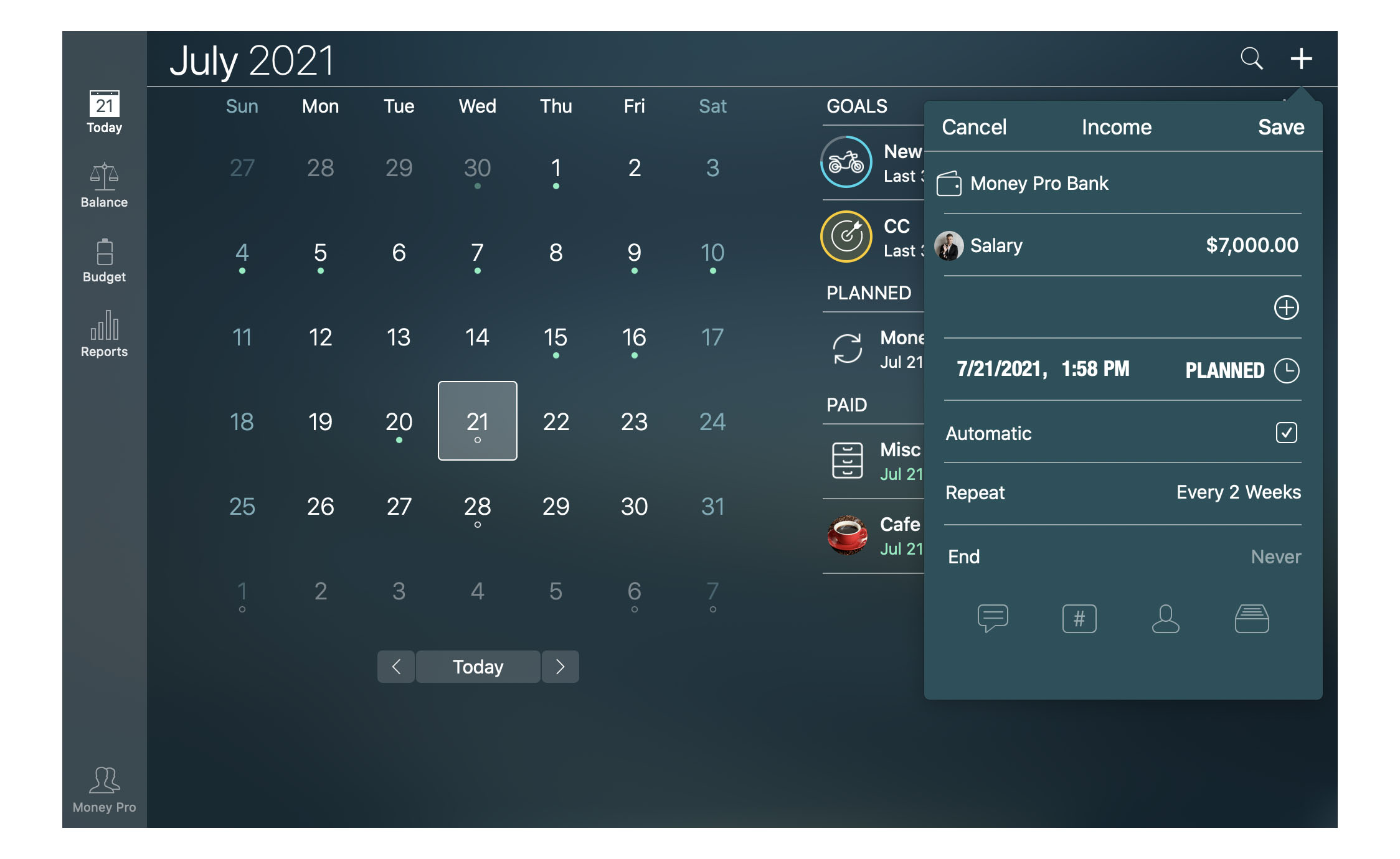 Money Pro - Planned and recurring bills - Mac
