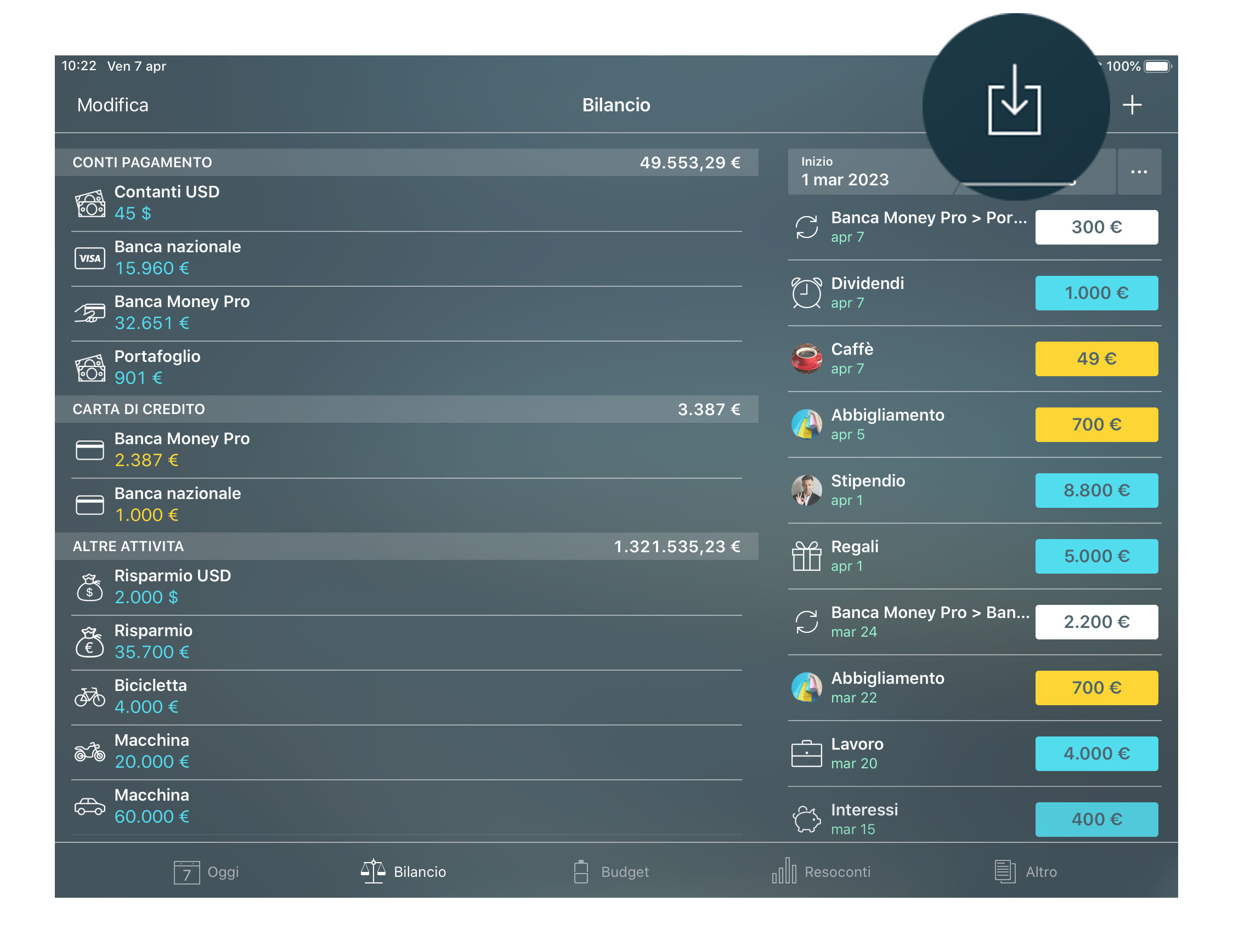 Money Pro - Importazione di file CSV e OFX - iPad