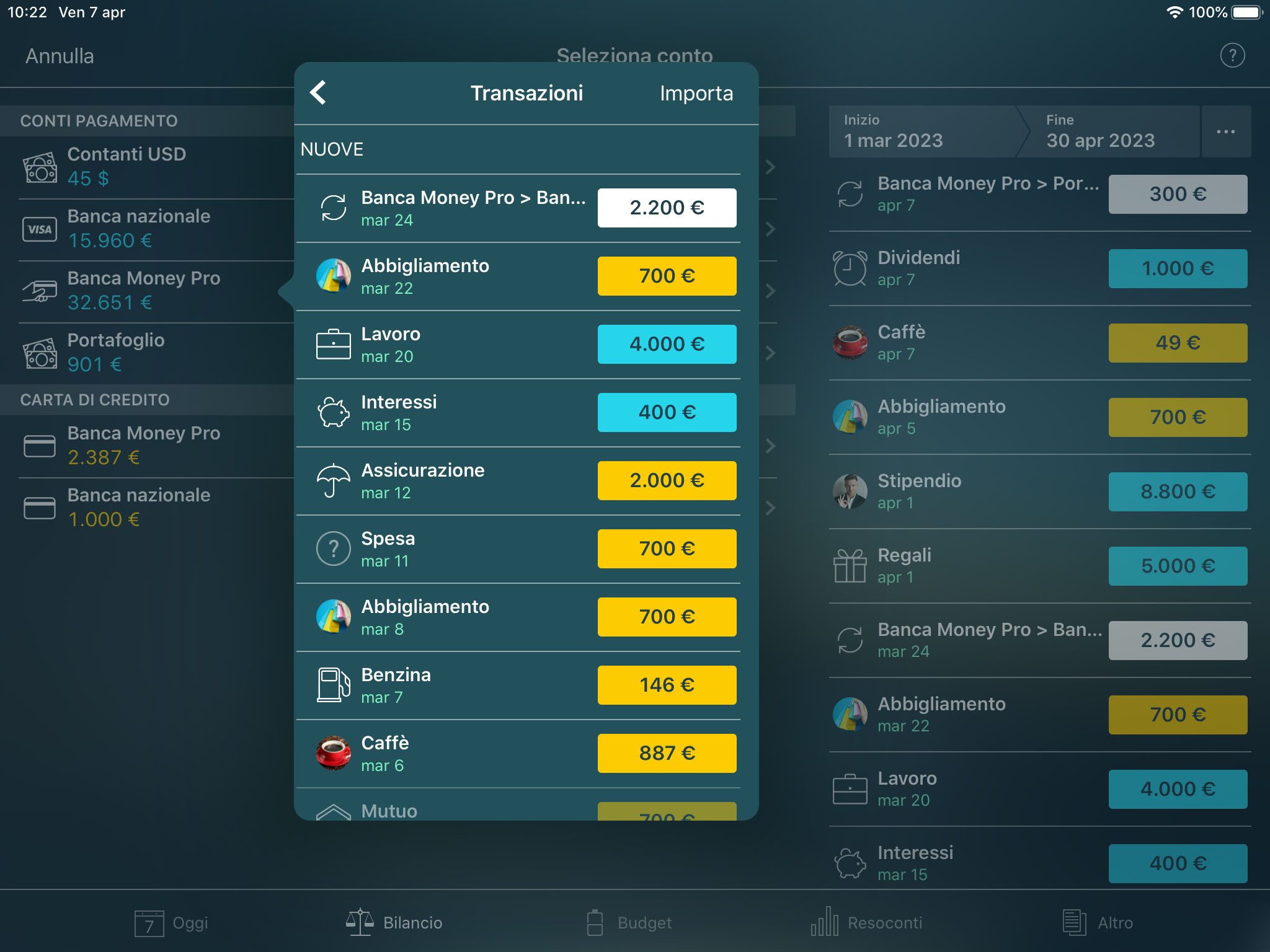 Money Pro - Importazione di file CSV e OFX - iPad