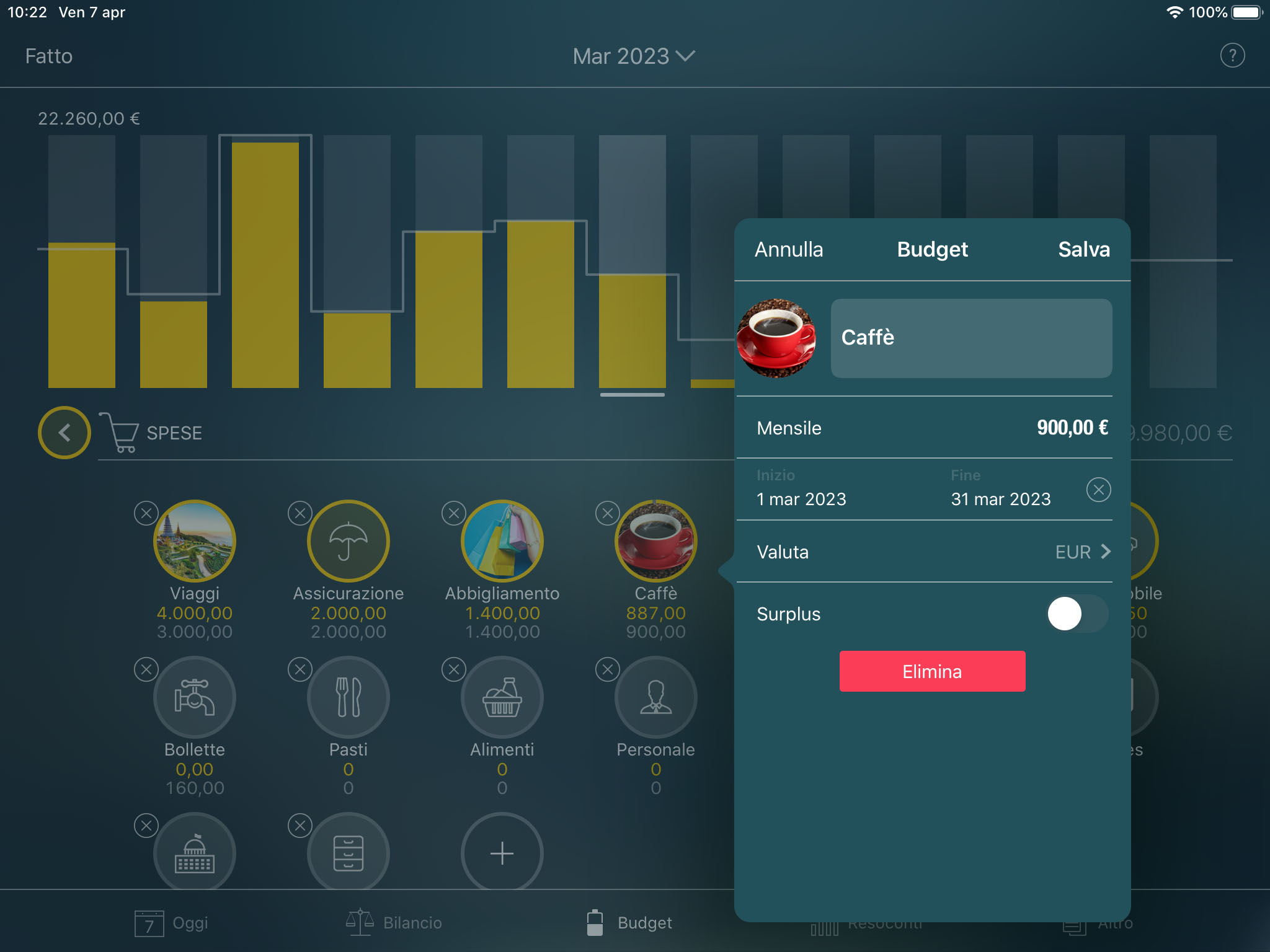 Money Pro - Impostazione di un budget - iPad