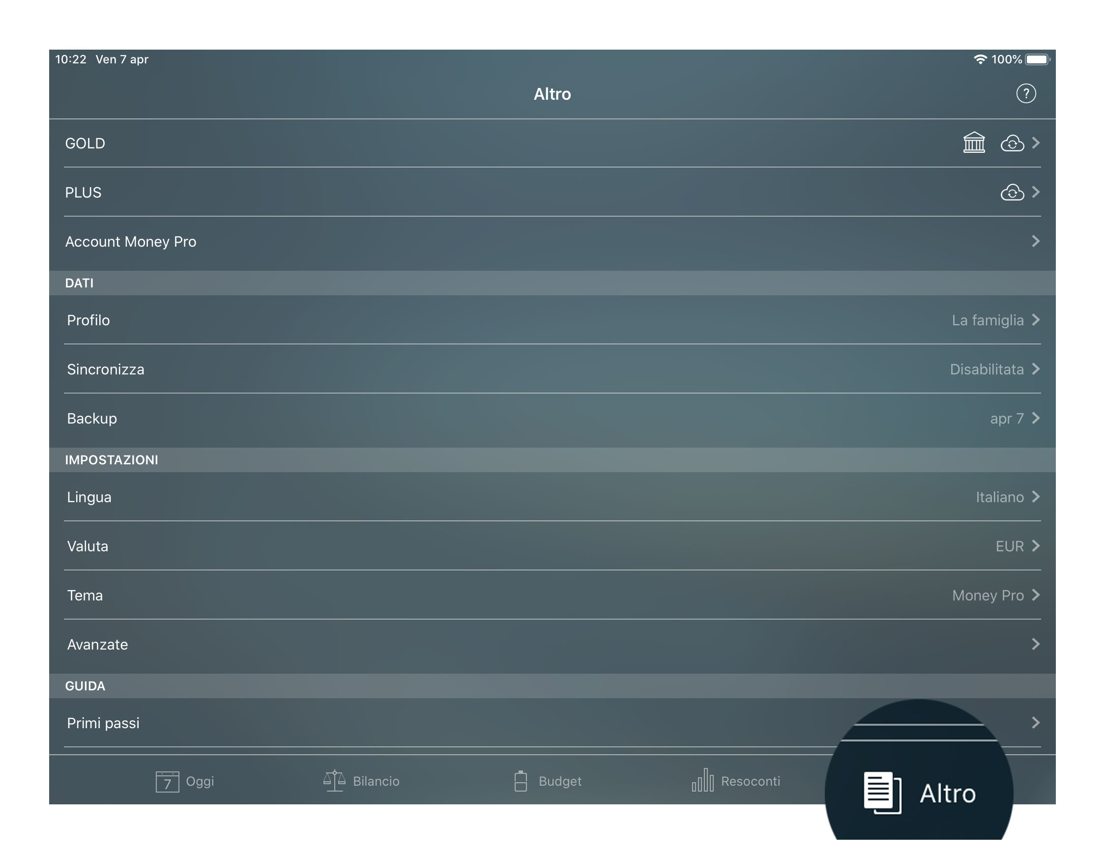 Money Pro - Altro (backup, profili, sincronizzazione) - iPhone