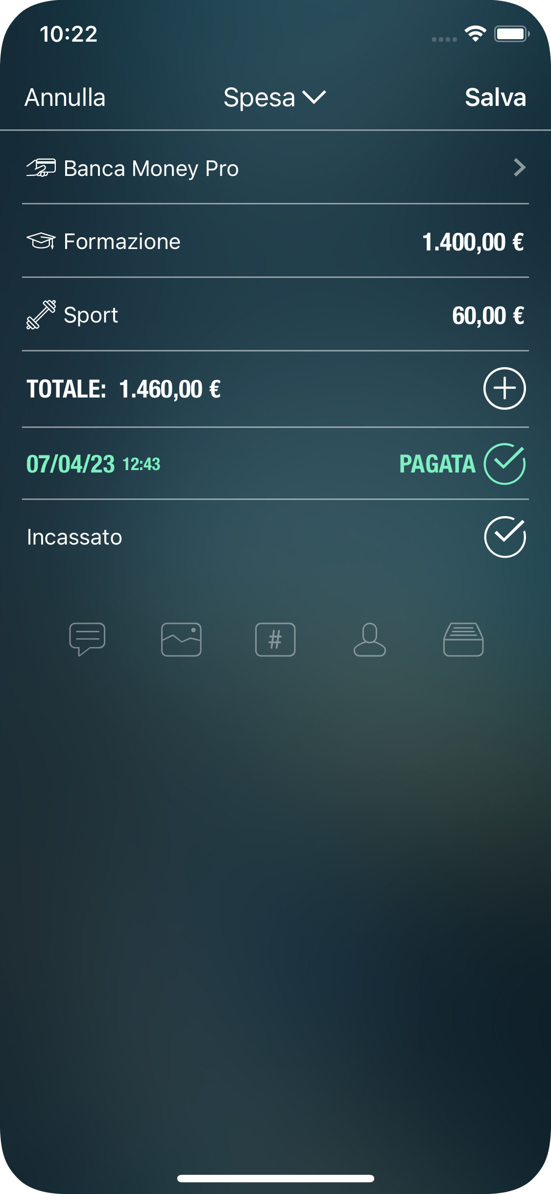 Money Pro - Creazione di una transazione - iPhone