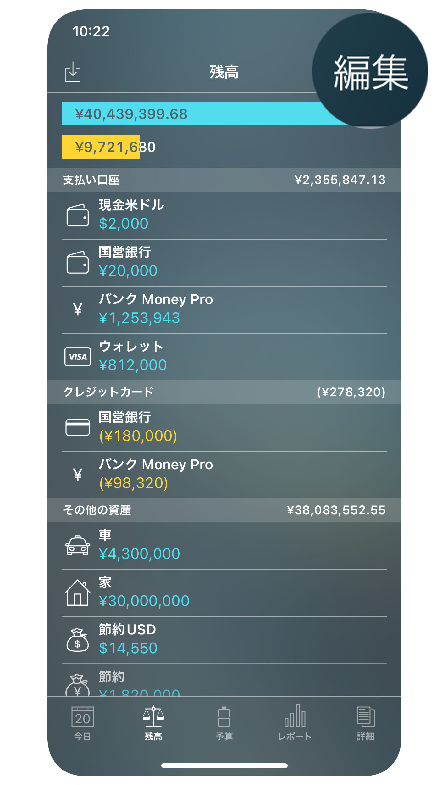 Money Pro - 勘定/ 口座（Accounts） - 編集 - iPhone