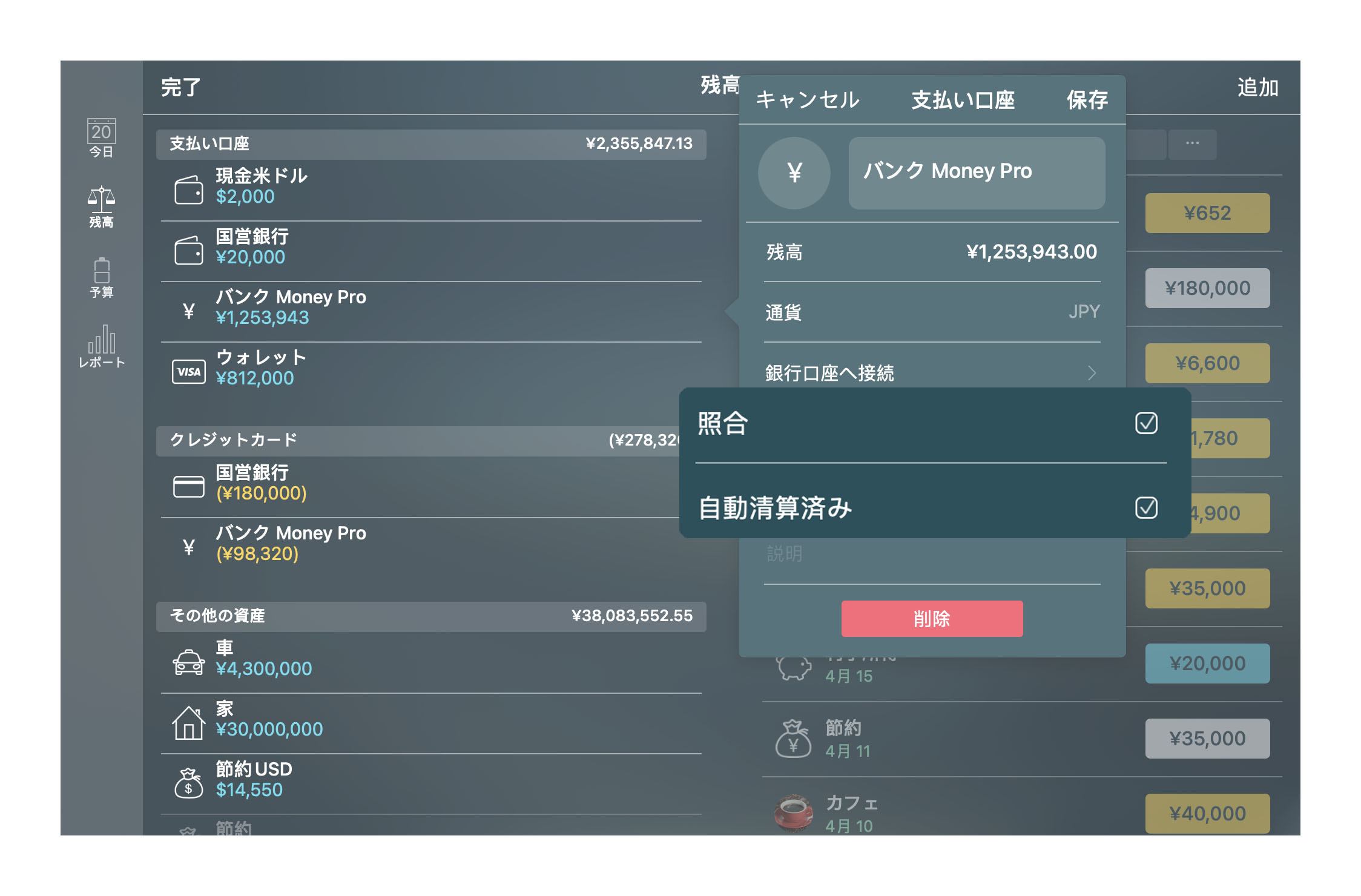 Money Pro - 勘定/ 口座の照合 - Mac