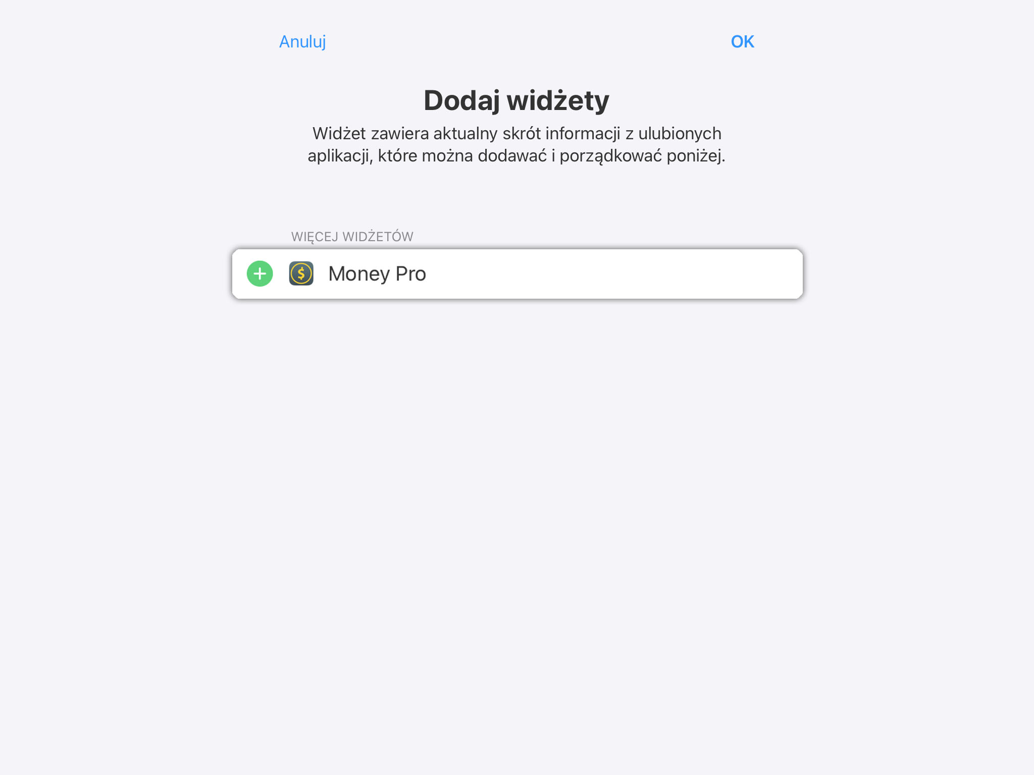 Money Pro - Widżet Dzisiaj - iPad