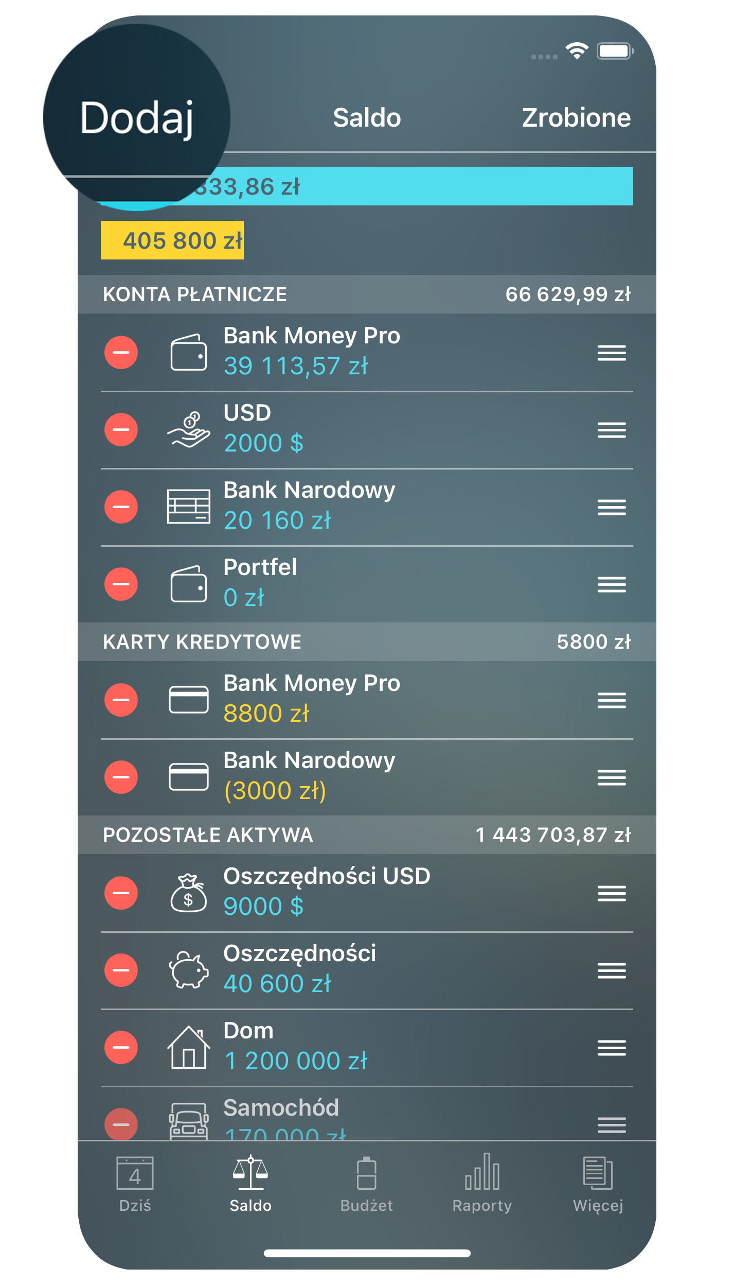 Money Pro - Konta - Dodaj - iPhone