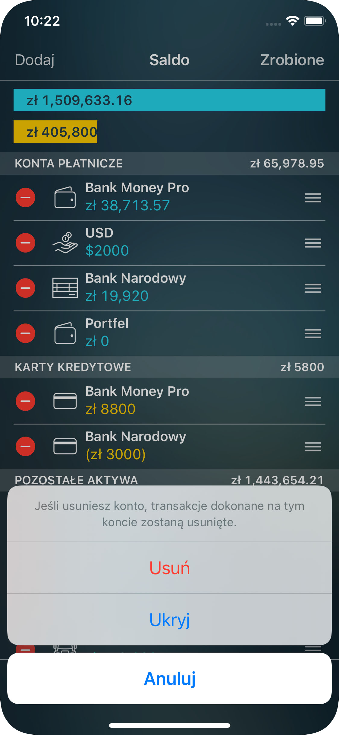 Money Pro - Usunięcie konta - iPhone