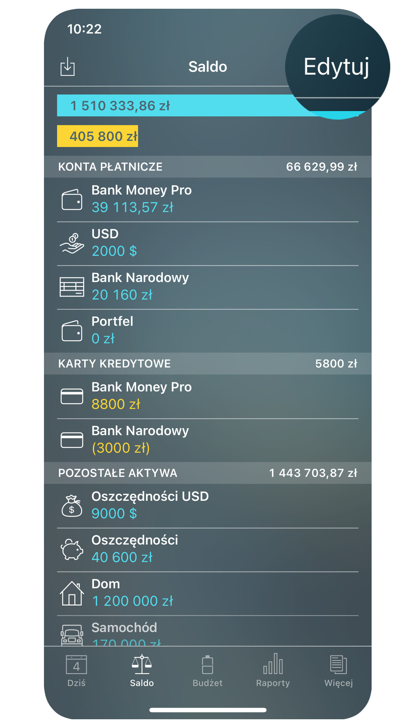 Money Pro - Konta - Edytuj - iPhone