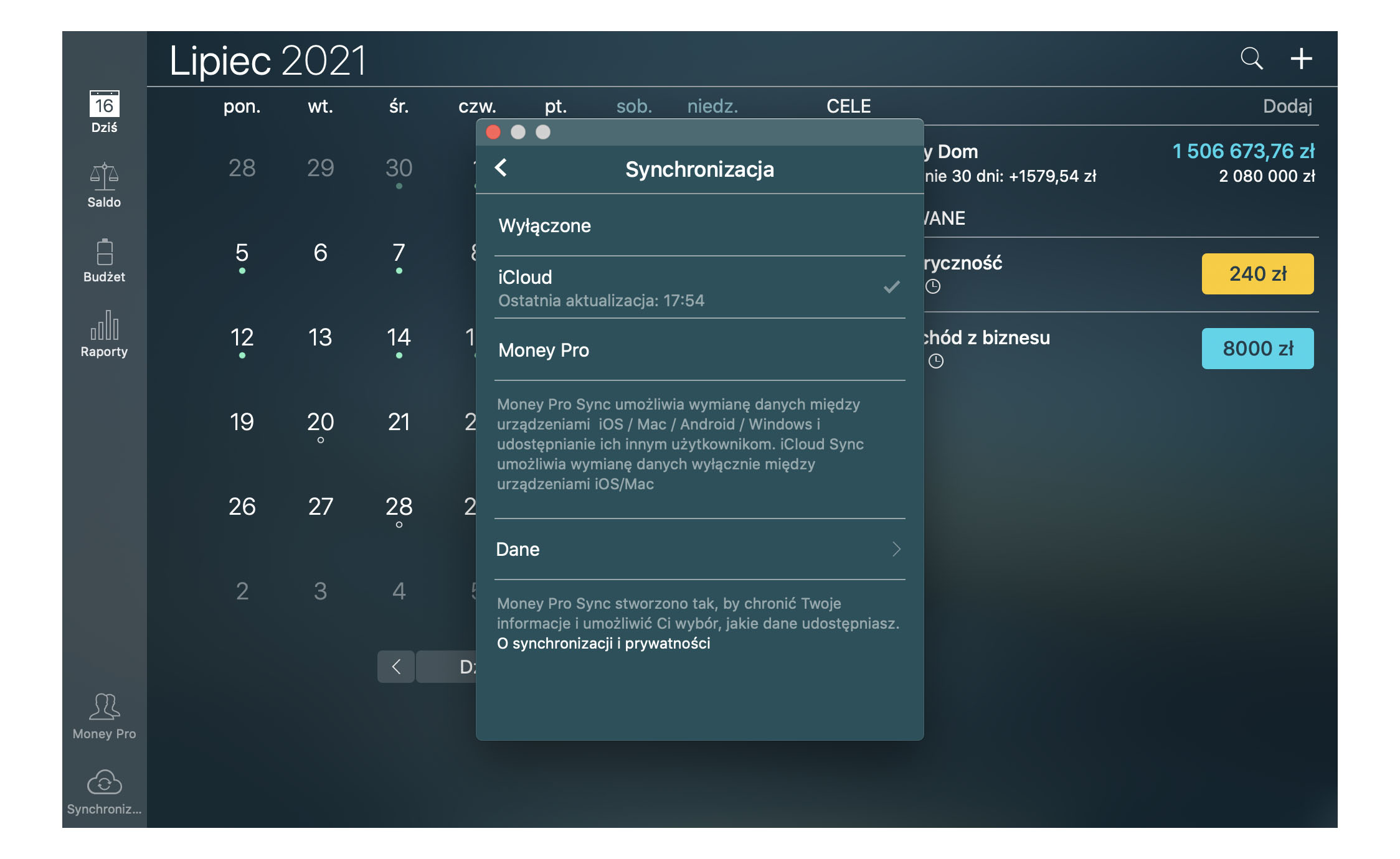 Money Pro - Synchronizacja iCloud (iOS, Mac) - Mac