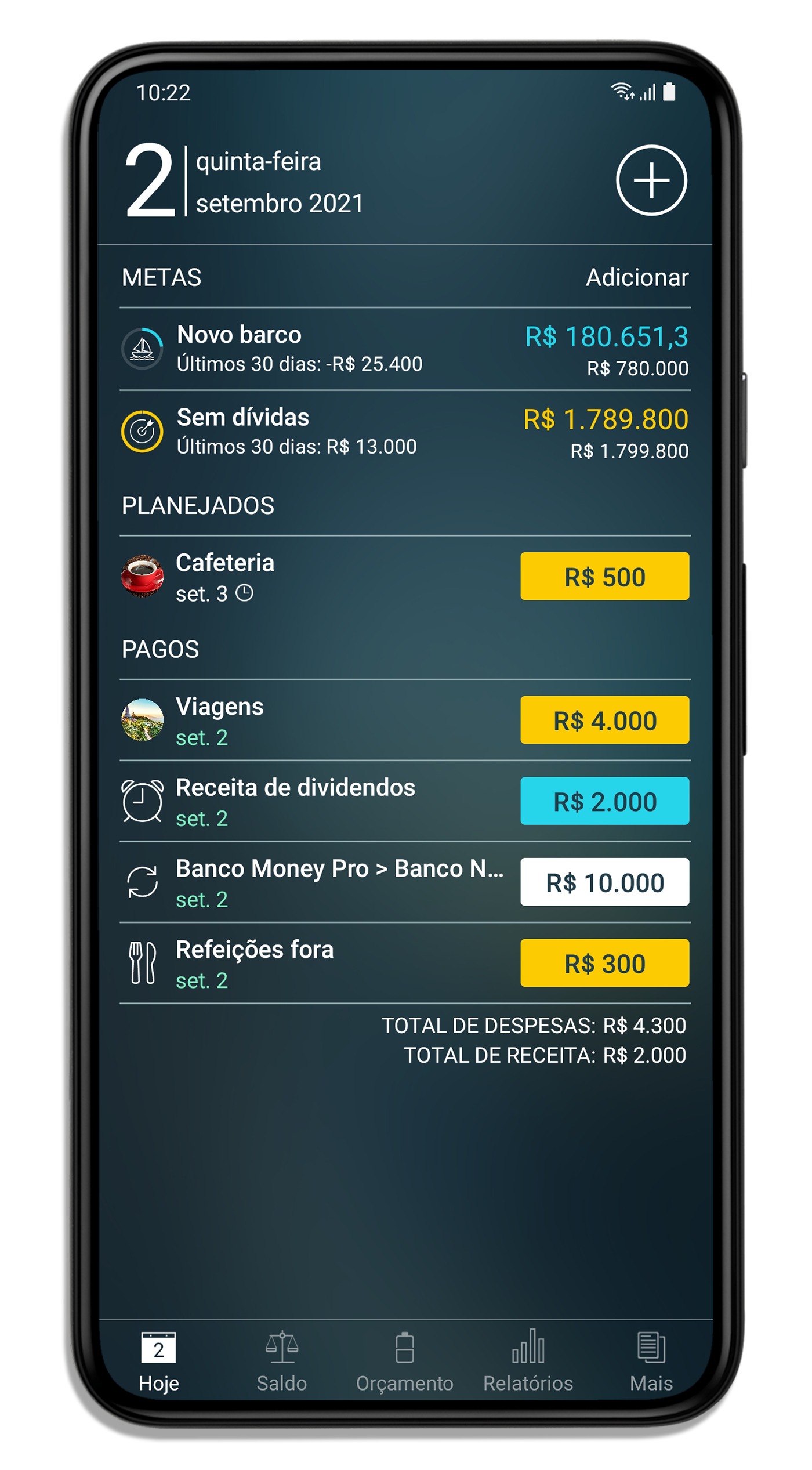 Money Pro - Visualização de hoje