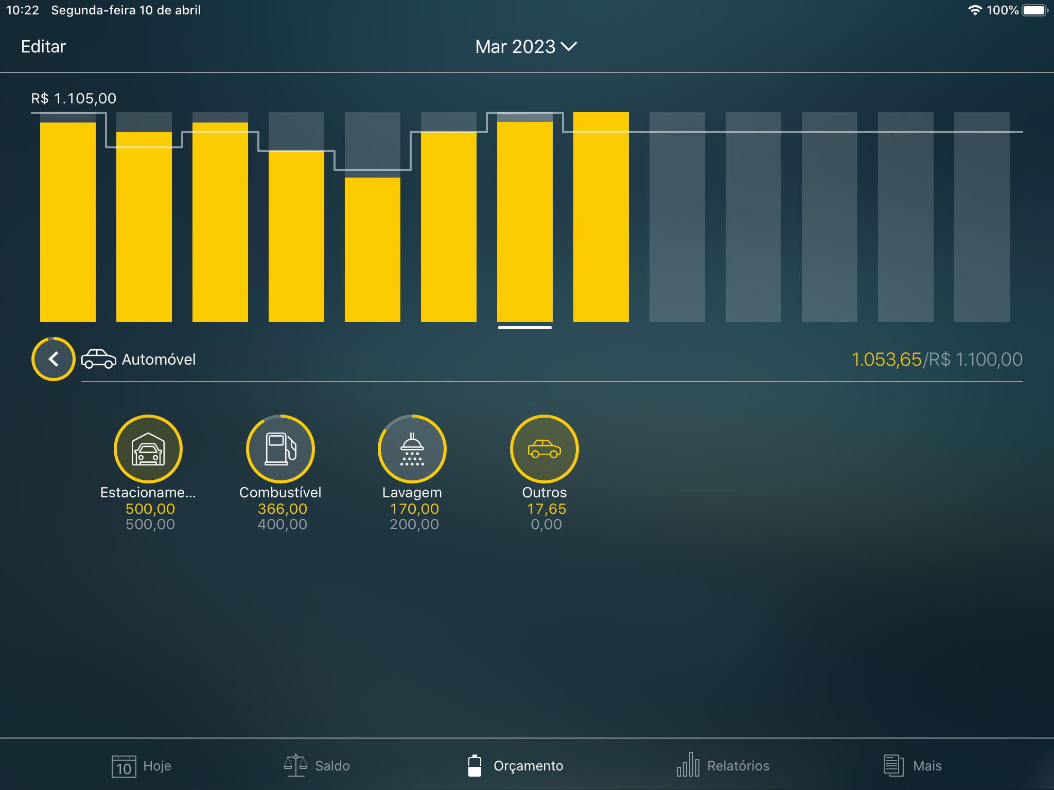 Money Pro - Categorias, subcategorias - iPad