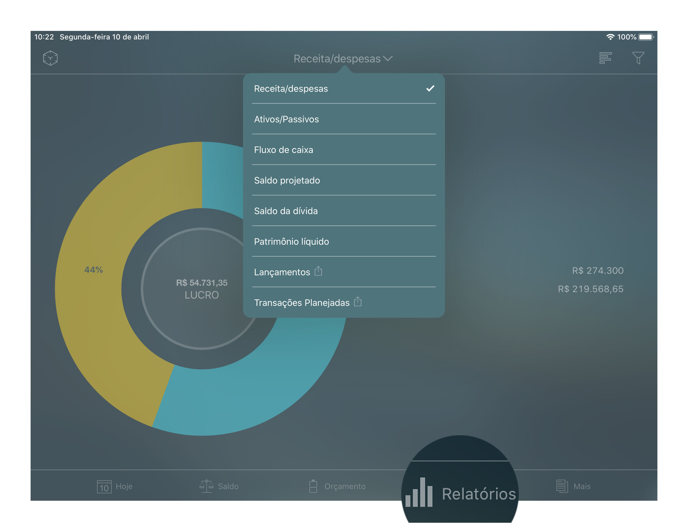 Money Pro - Relatórios - iPad