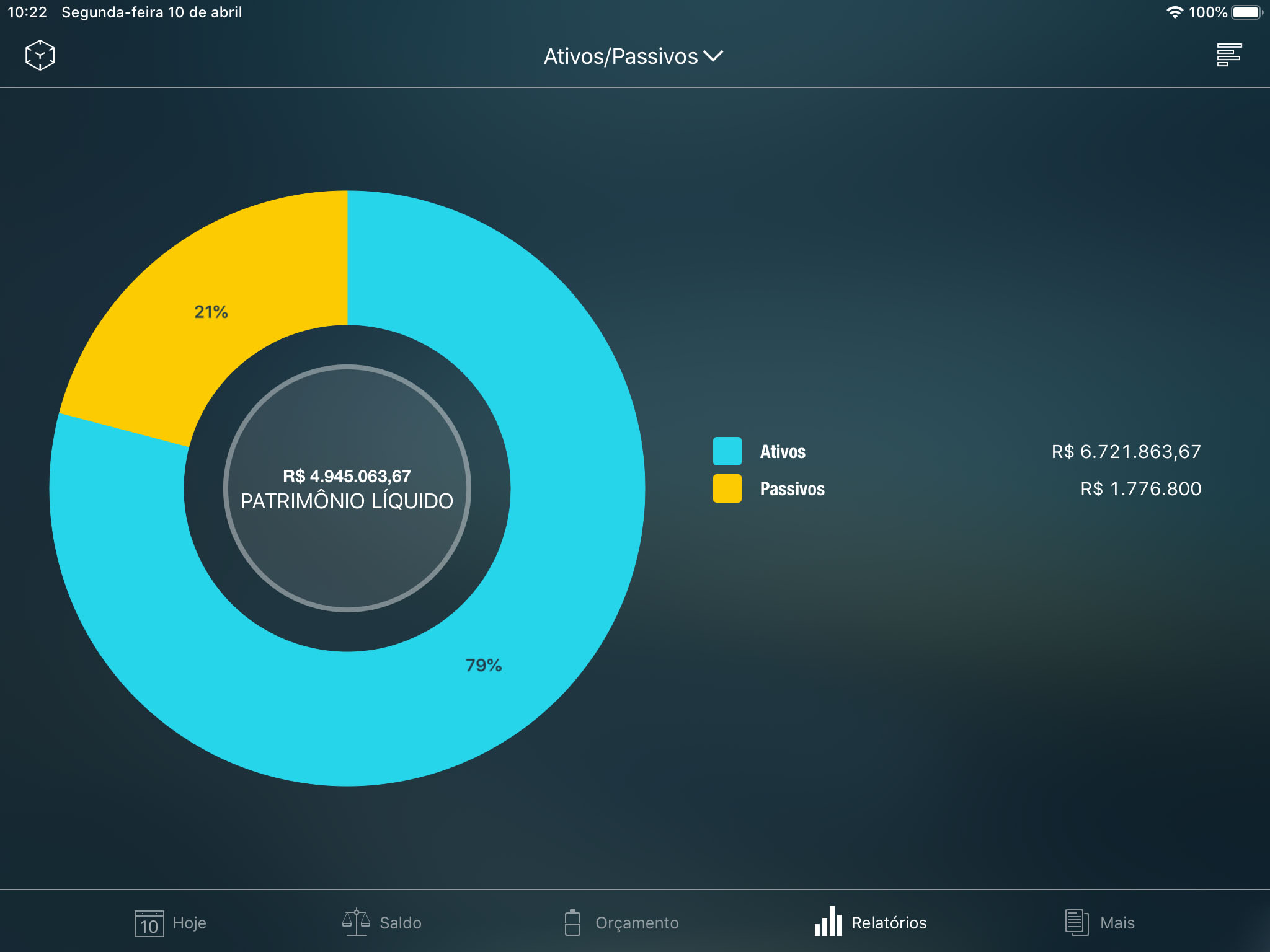 Money Pro - Relatório de Ativos/passivos - iPad