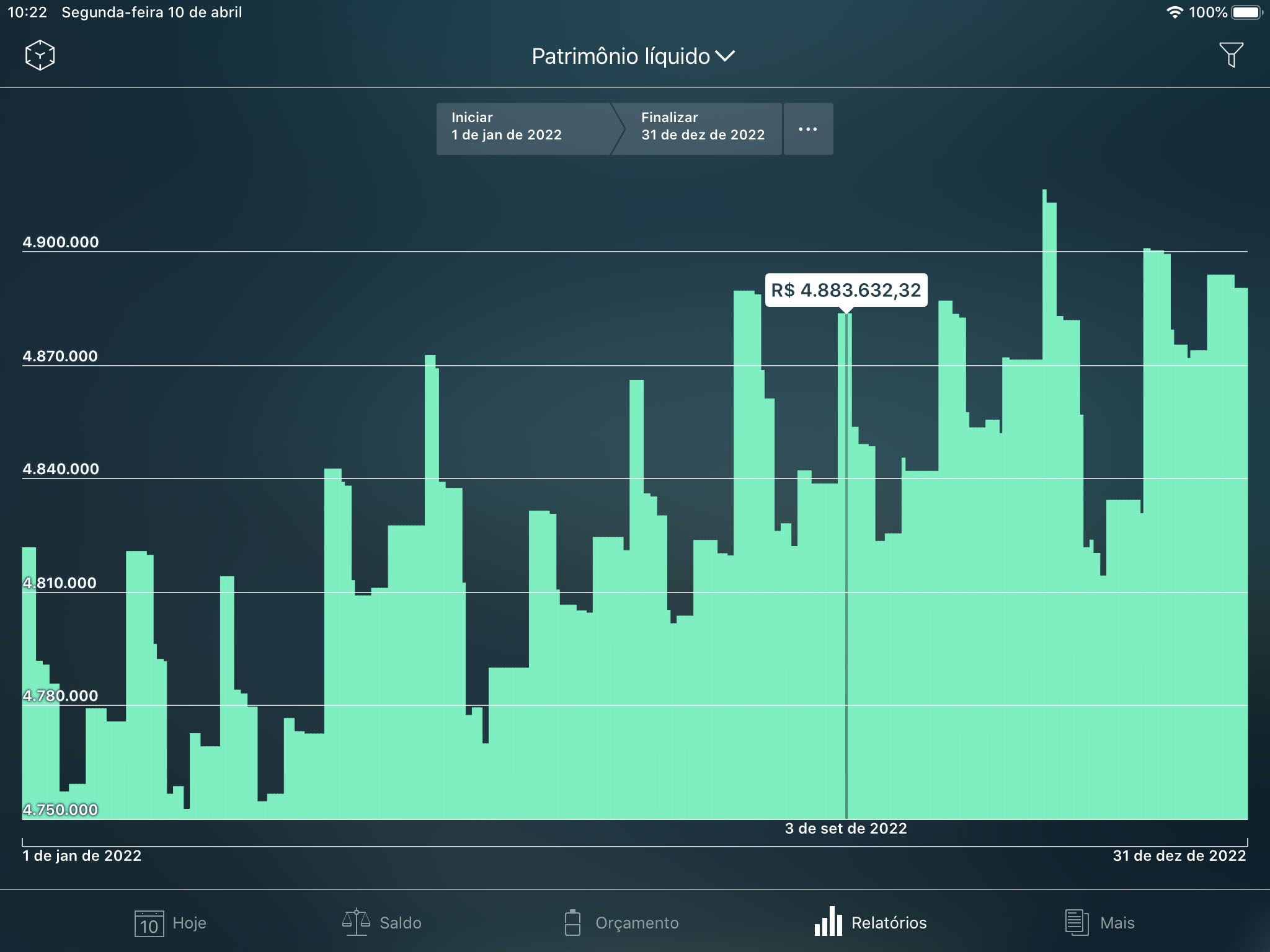 Money Pro - Relatório de Patrimônio líquido - iPad