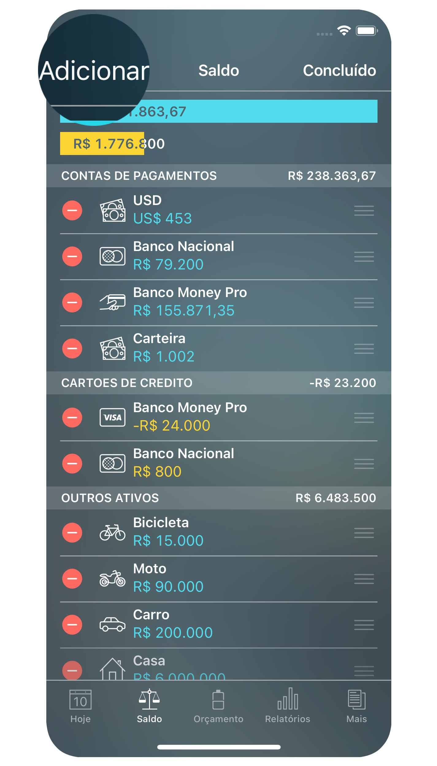 Money Pro - Contas - Adicionar - iPhone