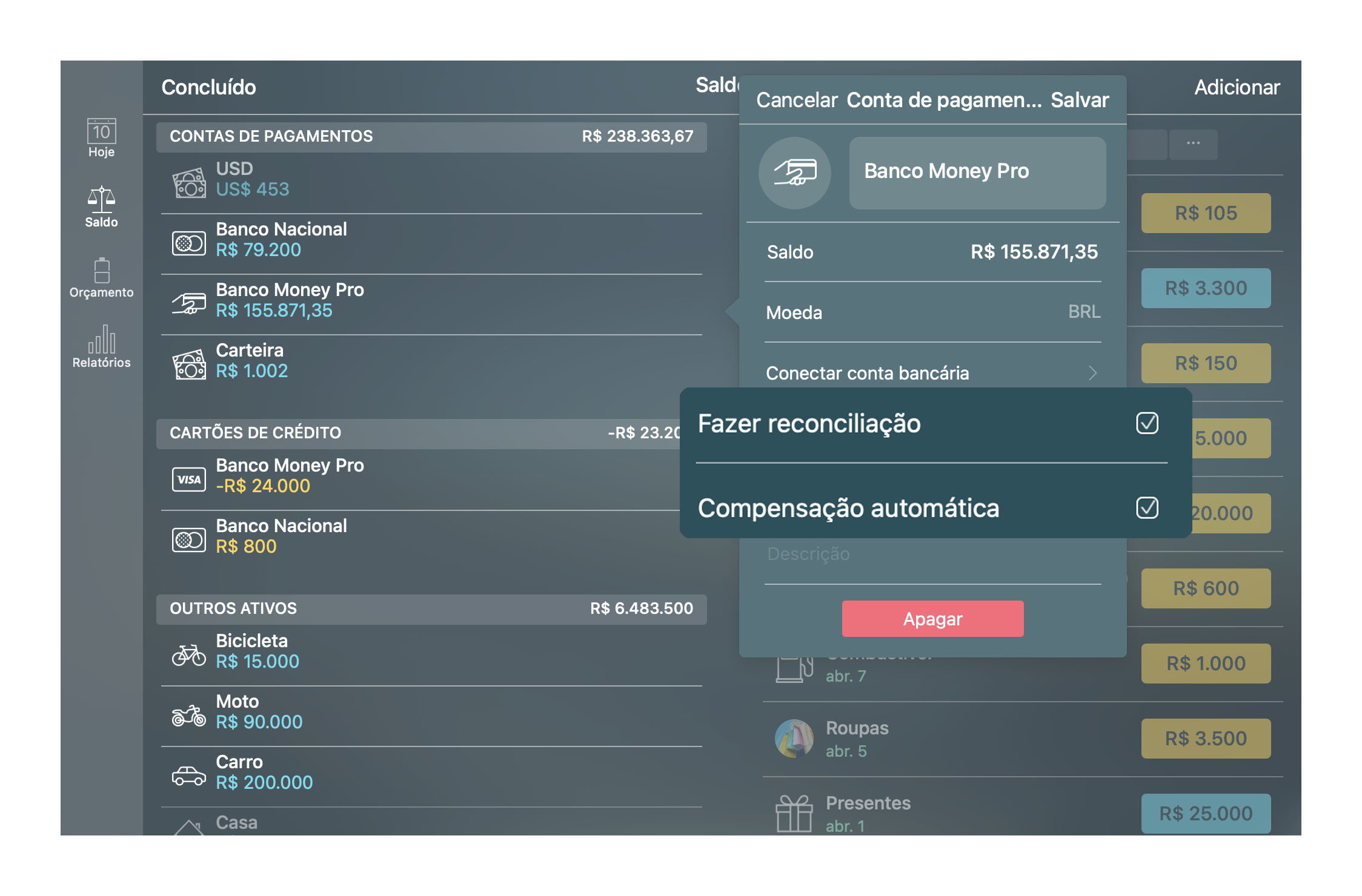 Money Pro - Conciliação de conta - Mac