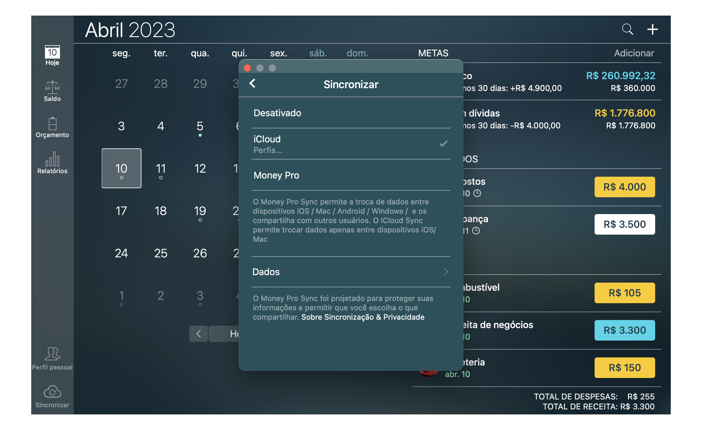 Money Pro - Sincronização com iCloud (iOS, Mac) - Mac