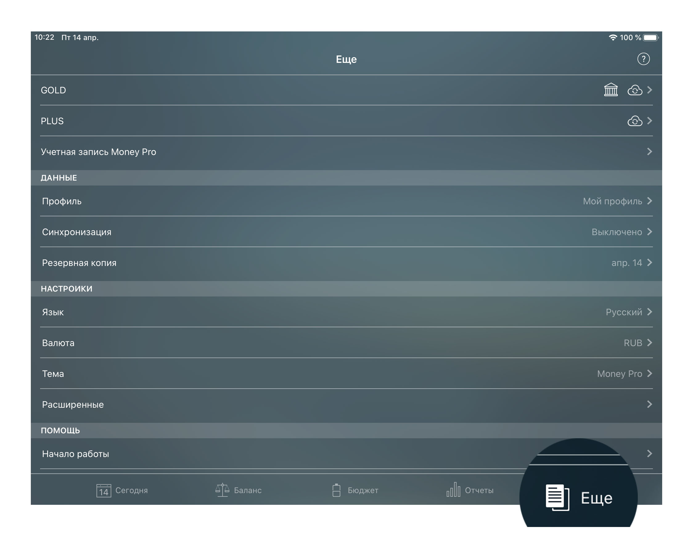 Money Pro - Ещё (резервная копия, профили, синхронизация) - iPhone