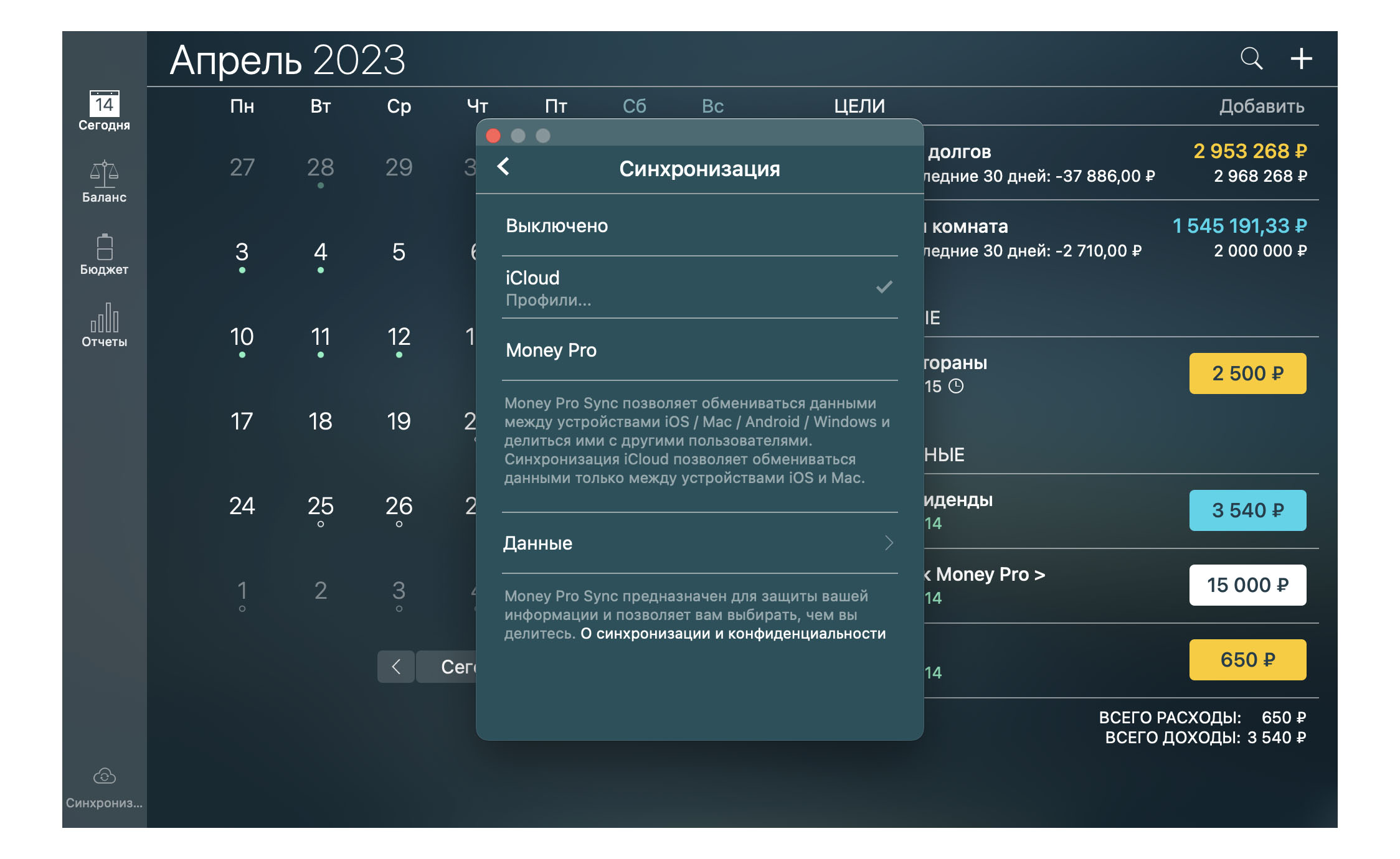Money Pro - Синхронизация iCloud (iOS, Mac) - Mac