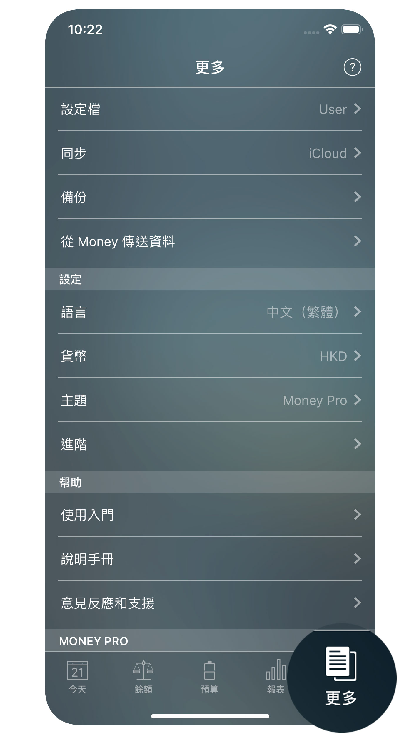 Money Pro - 更多（備份、設定檔、同步） - iPhone