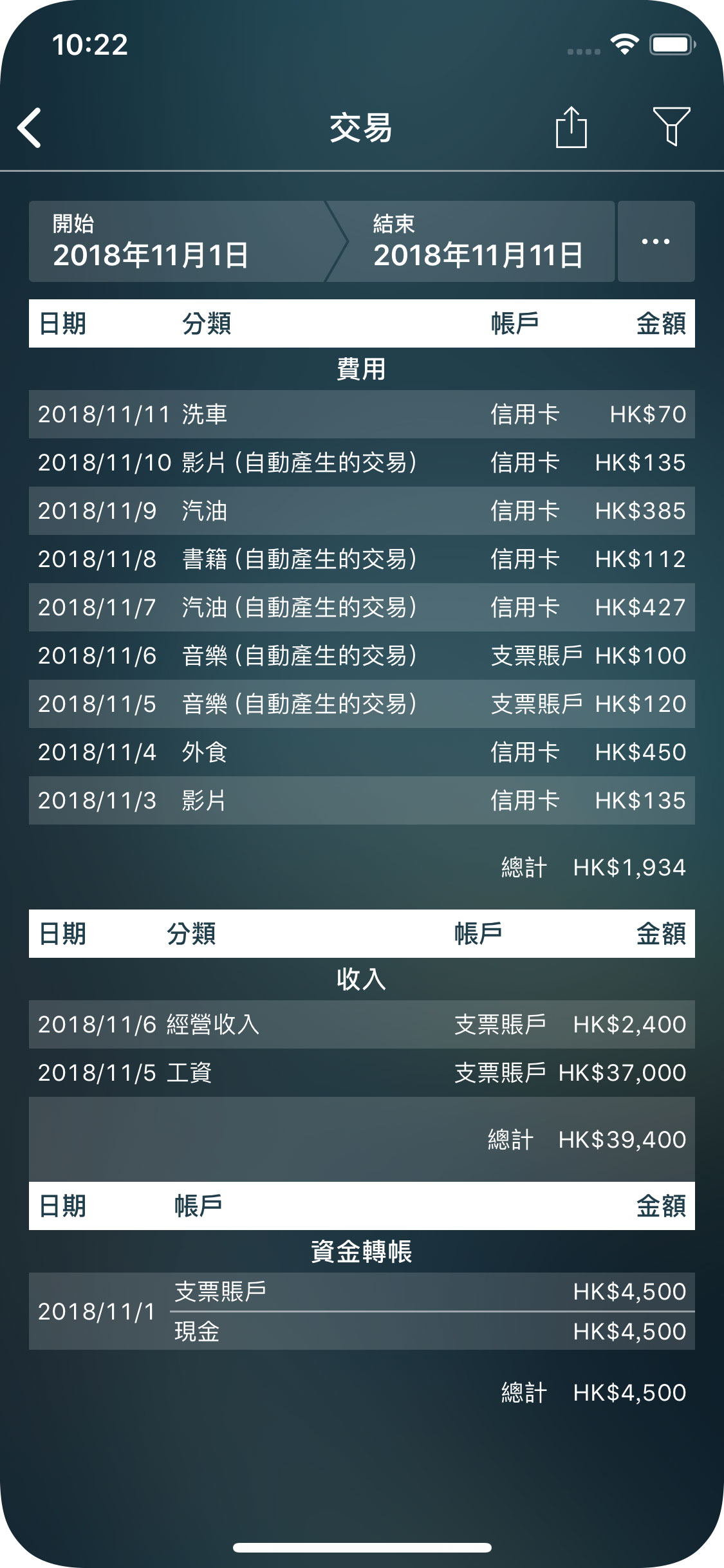 Money Pro - 交易資料報表 - iPhone