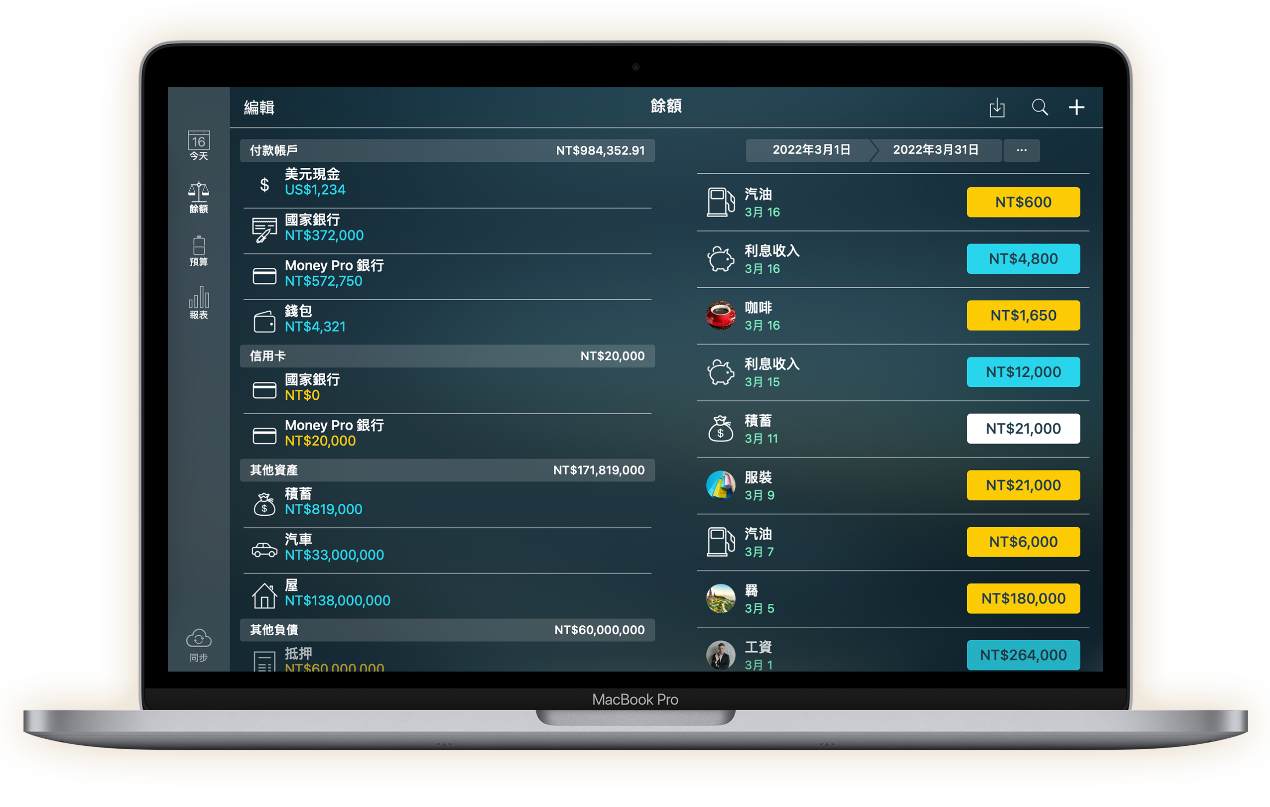 Money Pro for Mac - 支票簿登記